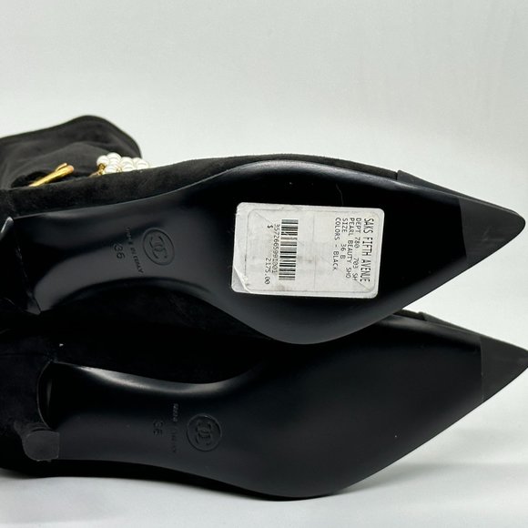 CHANEL 21A Suede Pearl String CC Charm Logo Ankle Bootie Boots Kitten Heel - Picture 12 of 16